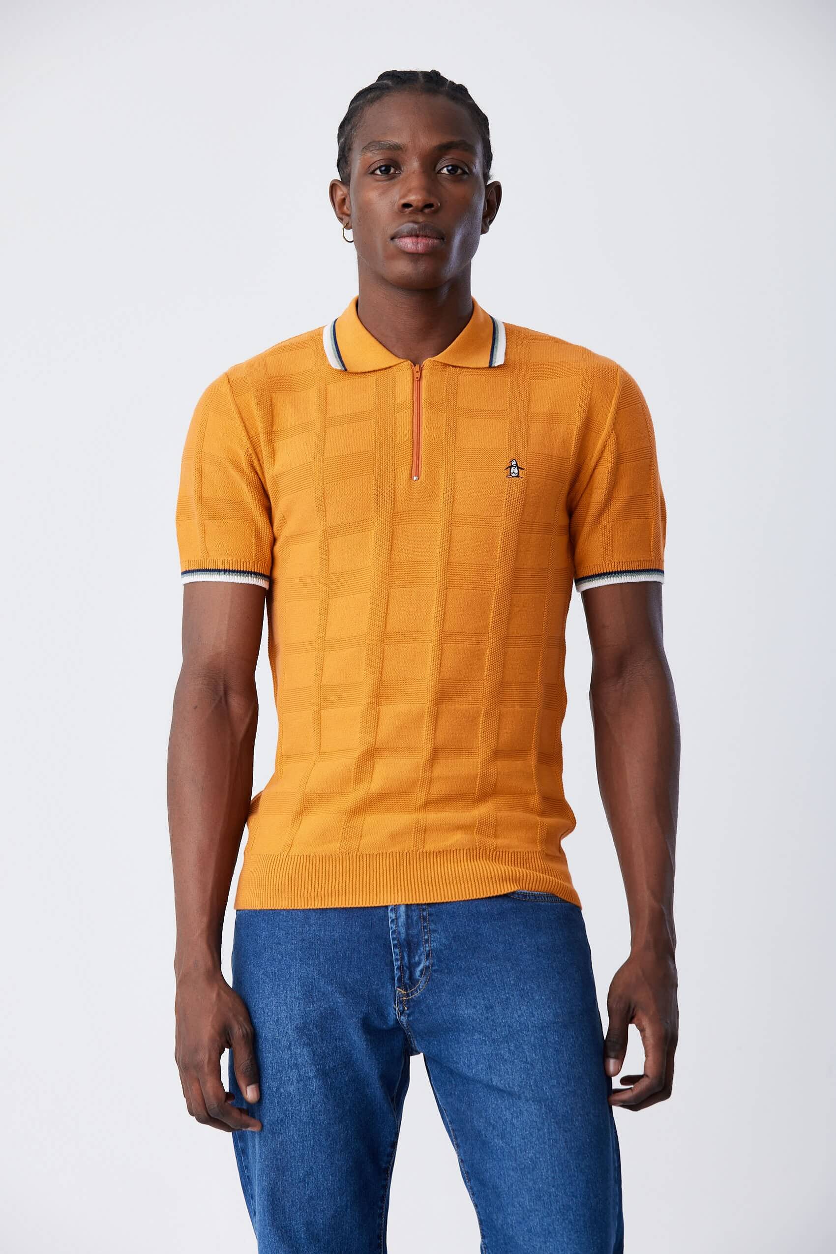 Knitted Zip Stripe Collar Polo